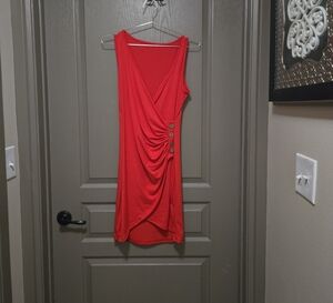 Red Asymmetrical V-Neck Bodycon Dress